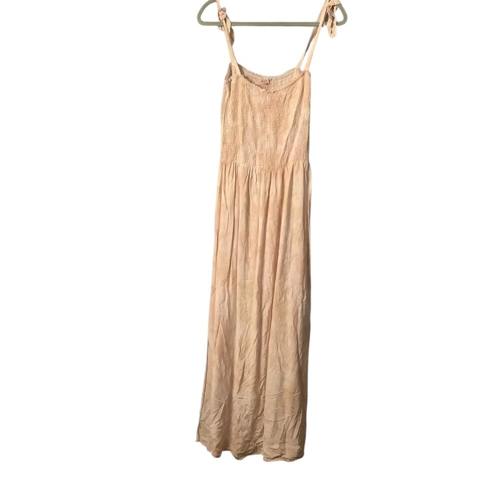 Kiwi &  Punch Tie-Strap Smocked Maxi‎ Sun Dress Peach Women Large India Made